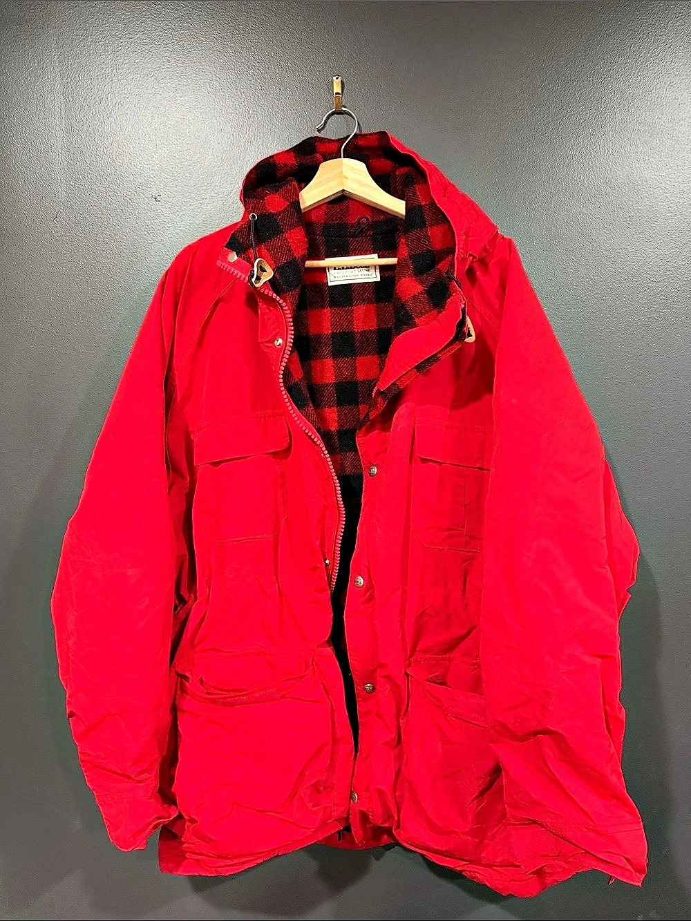L.L.Bean Baxter State Parka Red & Black Checkered Utility Jacket XXL